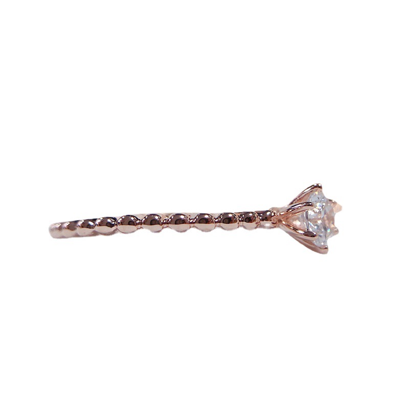 925 Silver Gold-plated Ring 30 Points Bead Edge Simple Temperament Moissanite