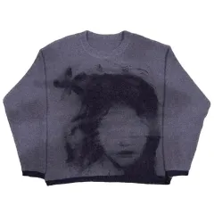 Long Sleeve Lazy Fashion Street Artistic Sweater Sweater - Dark Purple - View 1