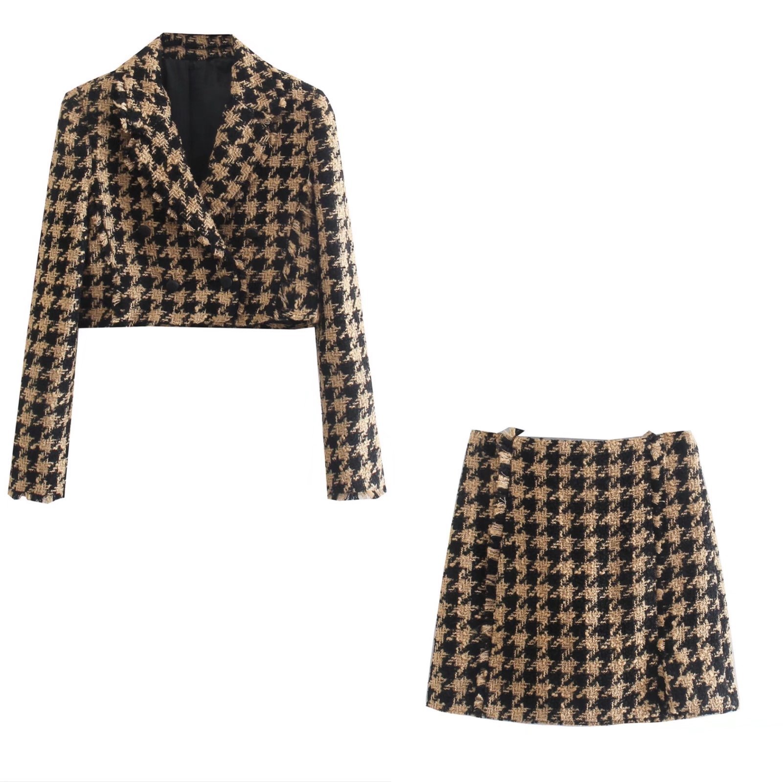 Women's Textured Short Double-breasted Blazer Skirt