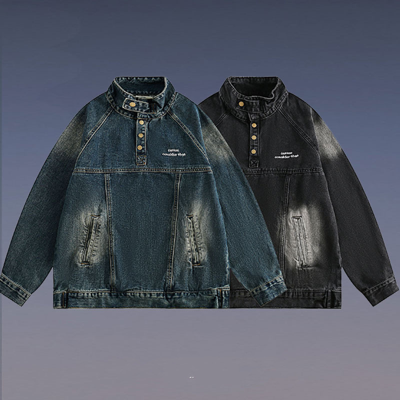 American High Street Retro Heavy Industry Washed Denim Jacket Men And Women Street Pullover Top