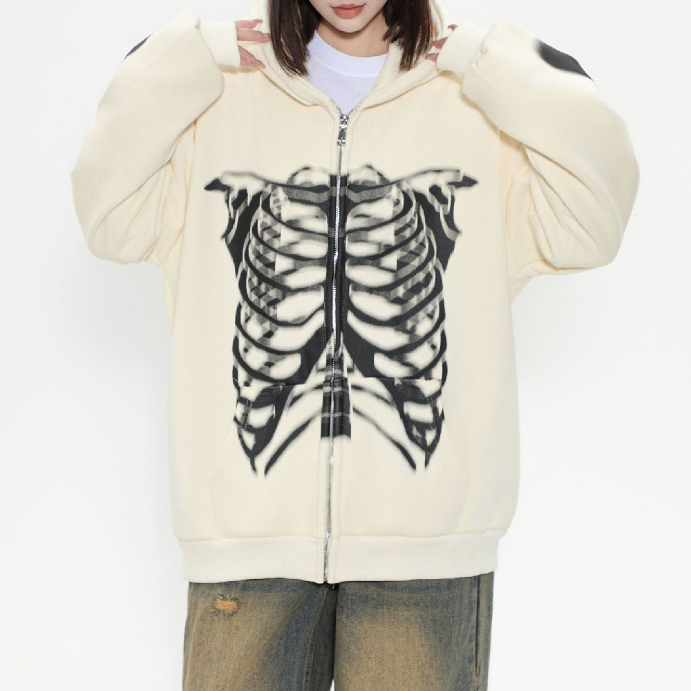 سترة بغطاء رأس على شكل جمجمة وقرن شيطان للأولاد، سترة مبطنة بالصوف بسحاب فضفاض