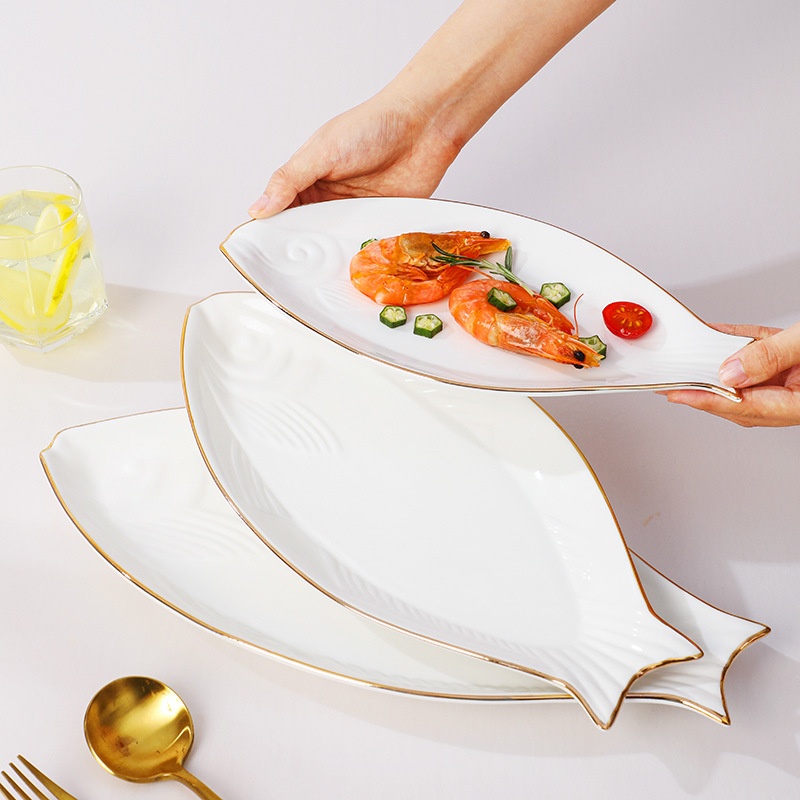 Gilt Edging Porcelain Fish Dish Fish-shaped Dinner Plate Large Fish Plate - Image 14