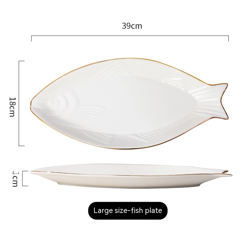 Gilt Edging Porcelain Fish Dish Fish-shaped Dinner Plate Large Fish Plate - Image 11