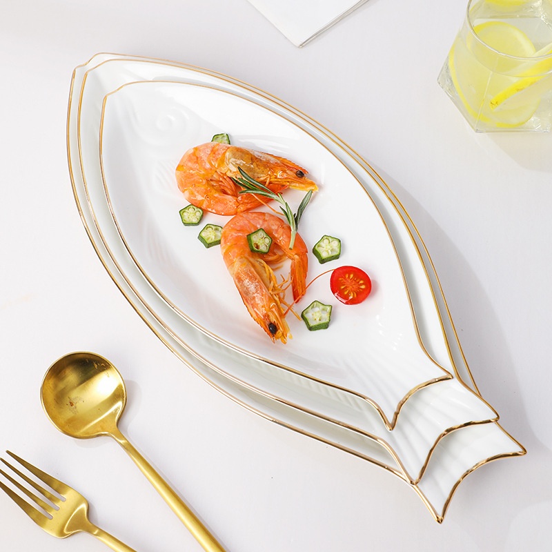 Gilt Edging Porcelain Fish Dish Fish-shaped Dinner Plate Large Fish Plate - Image 6