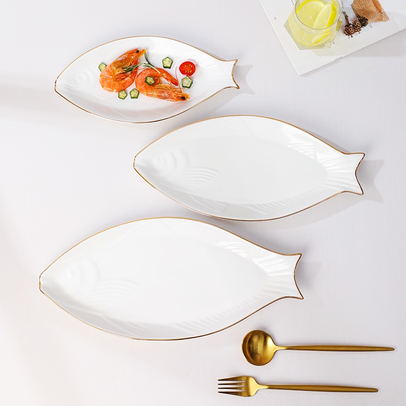 Gilt Edging Porcelain Fish Dish Fish-shaped Dinner Plate Large Fish Plate - Image 20