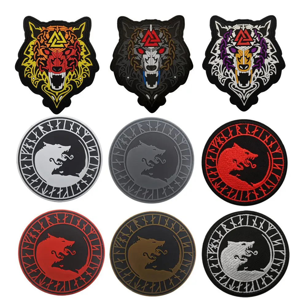 Viking Wolf Patch Cloth Sticker Head Armband Velcro Backpack