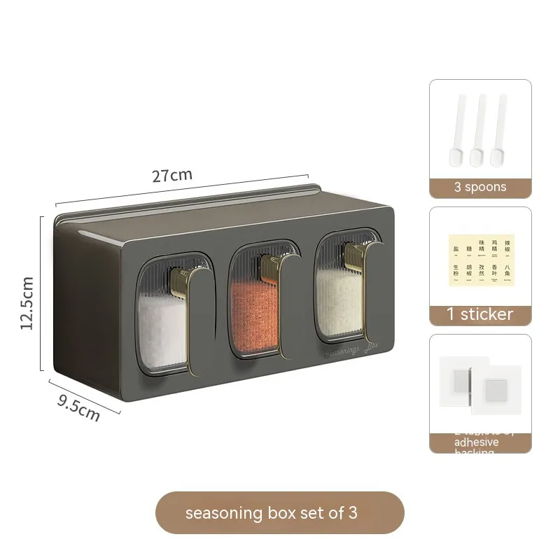 Drawer Type Seasoning Box Household Kitchen Spice Jars Combination - Three Plaid Grey Gold