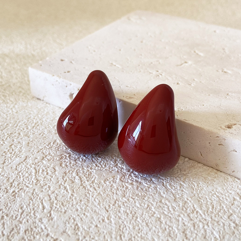 Fashion Enamel Earrings Female Wine-red