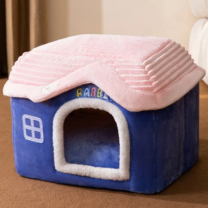 Dog Autumn And Winter Pet Cat Sponge Nest Teddy Closed - Blue Rabbit Castle
