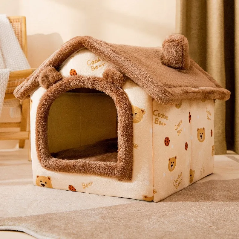 Dog Autumn And Winter Pet Cat Sponge Nest Teddy Closed - Brown Bear