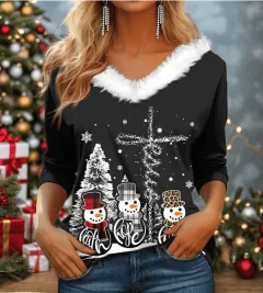Women's Fashion Casual Long Sleeve V-neck Pullover T-shirt - 7 Style-5Xl - View 1