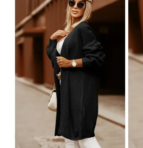 European And American Autumn Winter Sweater Insvv Collar Hemp Pattern Cardigan Jacket Black - Shop at LoveMi