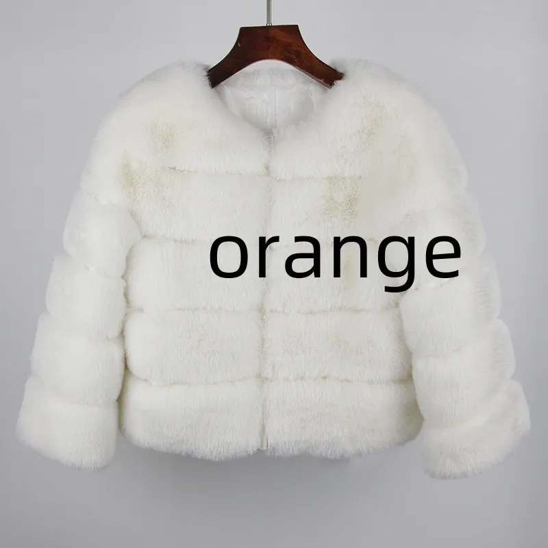 Women's Fox Faux Fur Coat - Orange