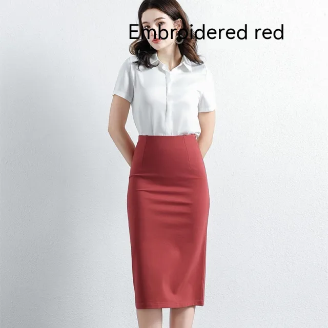 Black A Line Skirt High Waist Slimming Knitted New Embroidered Red - Shop at LoveMi