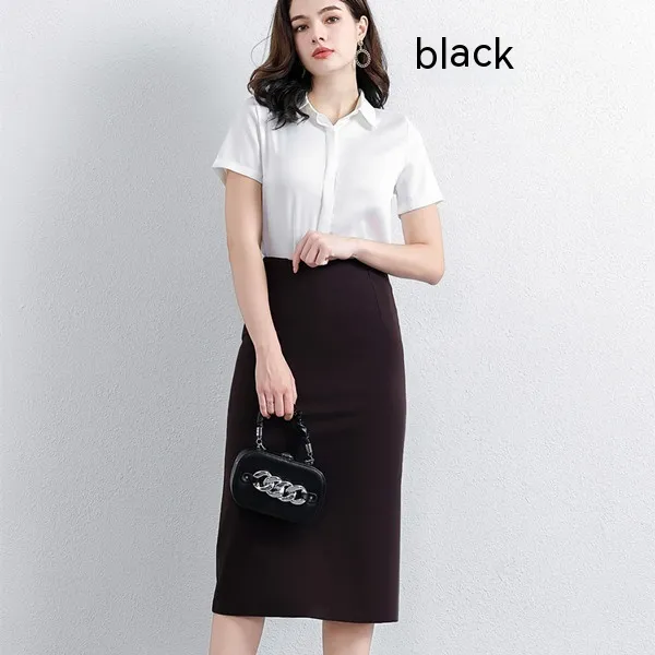 Black A Line Skirt High Waist Slimming Knitted Black - Shop at LoveMi