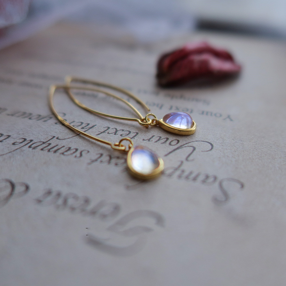 Droplet Moonlight Stone 925 Sterling Silver Earrings