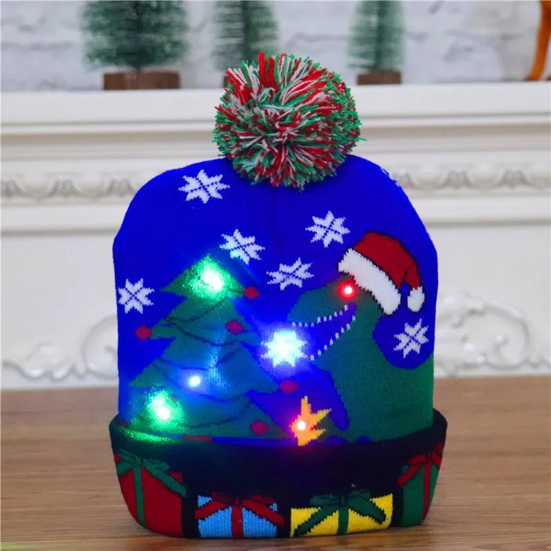 LED Christmas Hat Sweater Knitted Beanie Christmas Light Up Knitted Hat Christmas Gift Kids Xmas New Year Decorations - H