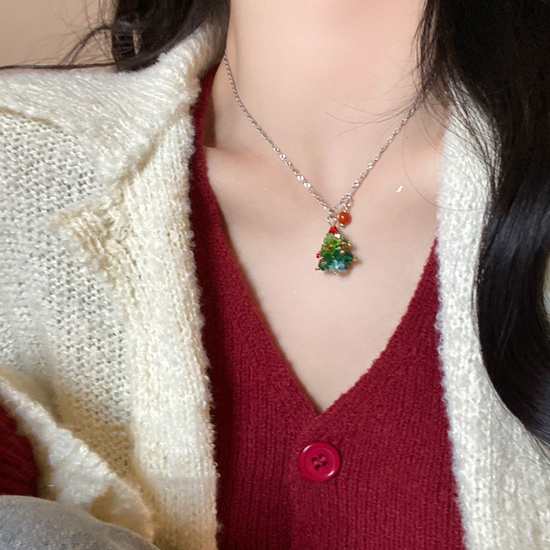 Green Christmas Tree Necklace