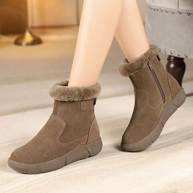 New Round Toe Flat Bottom Short Winter Fleece Lined Padded Warm Keeping Boots - Image 6