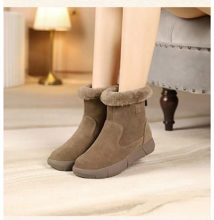 New Round Toe Flat Bottom Short Winter Fleece Lined Padded Warm Keeping Boots - Image 7