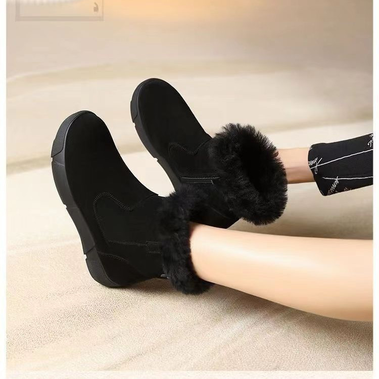 New Round Toe Flat Bottom Short Winter Fleece Lined Padded Warm Keeping Boots - Image 4