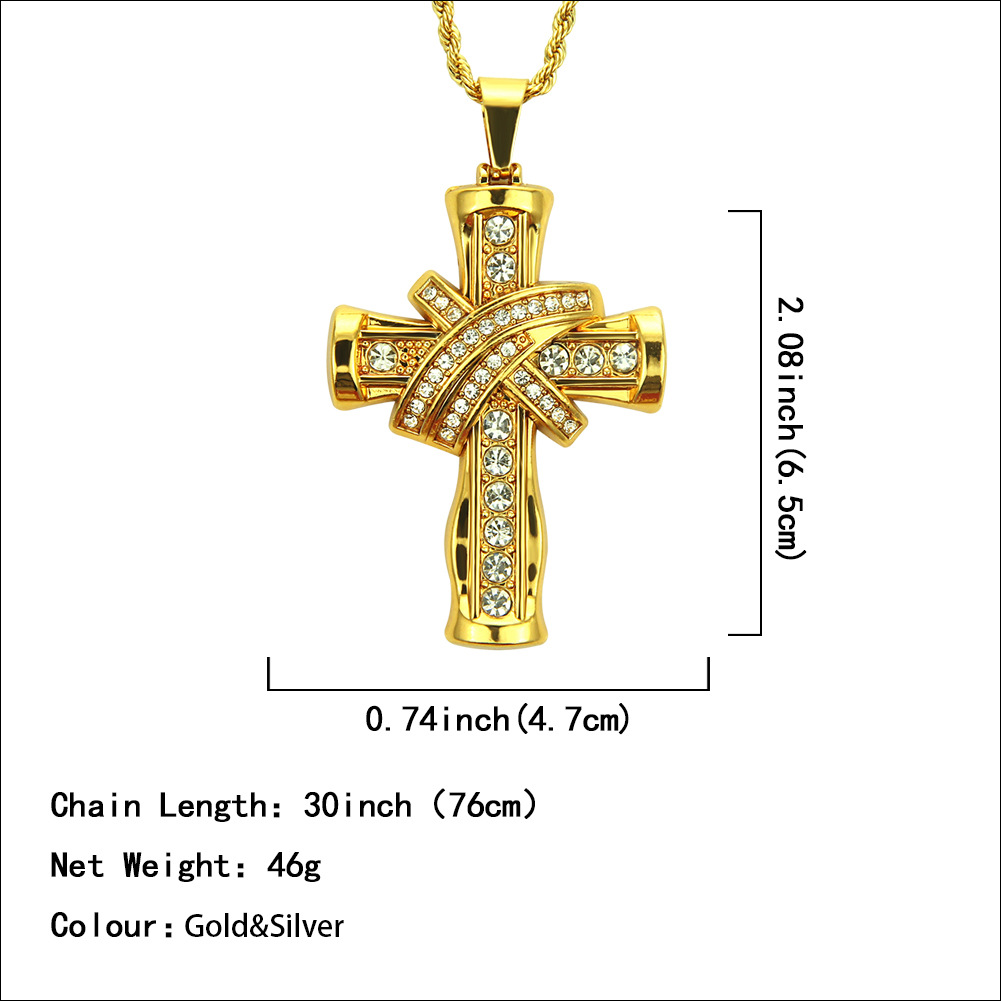 Men's Fashion Diamond Three-dimensional Cross Pendant Necklace