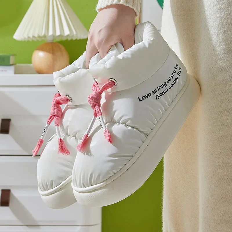 Winter Drawstring Cotton Shoes Indoor Outdoor Waterproof Thicked Plush