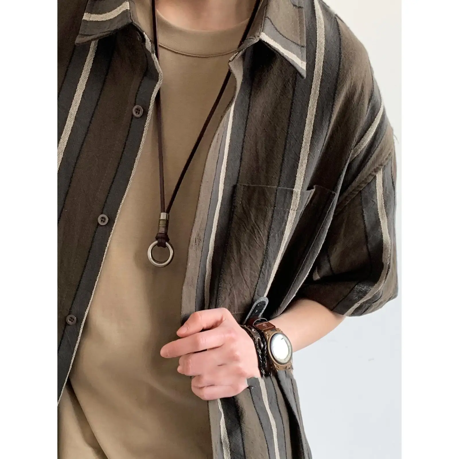 Japanese-style Retro Leather Rope Ring Necklace