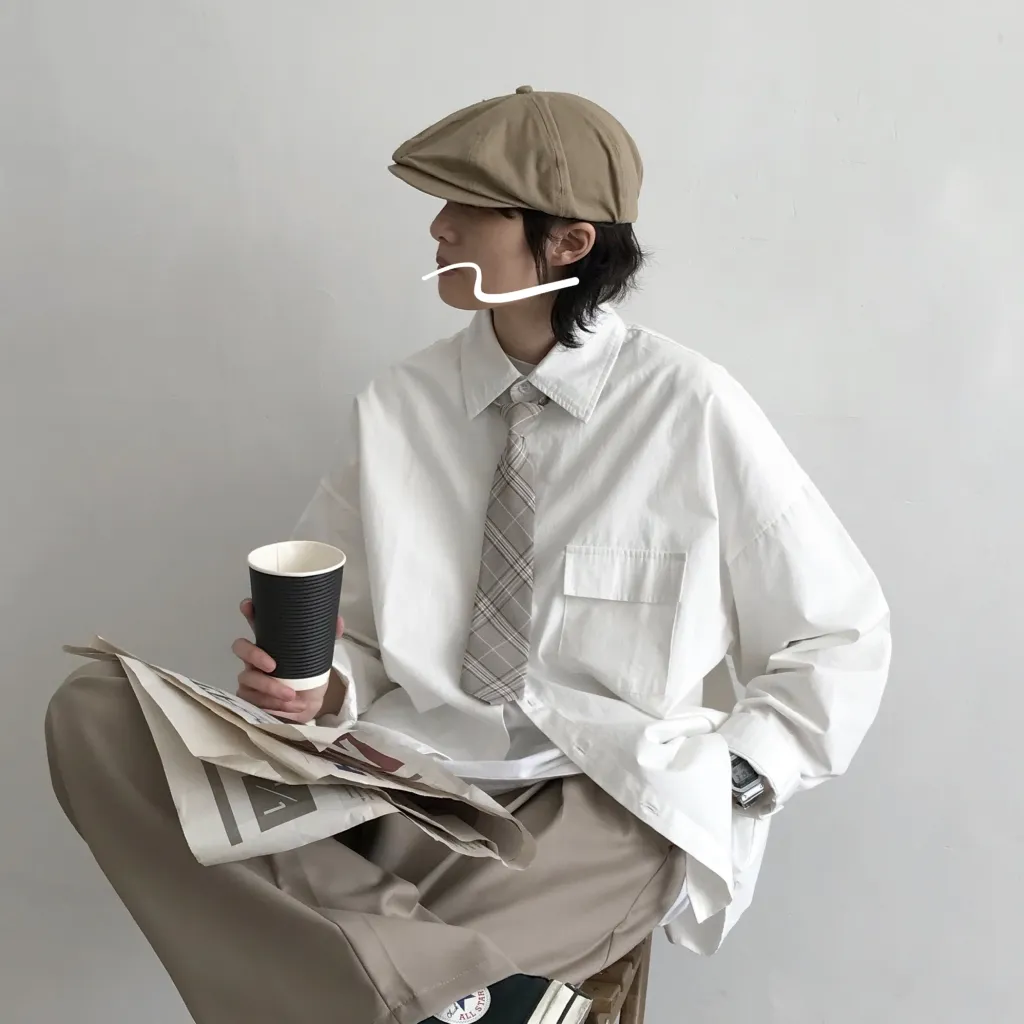 Japanese-style Retro Solid Color Long Sleeve Shirt - White