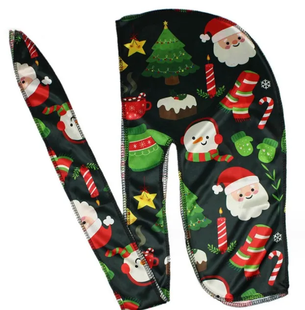 Silk Printed Long Tail Hat Black Christmas - Shop at LoveMi