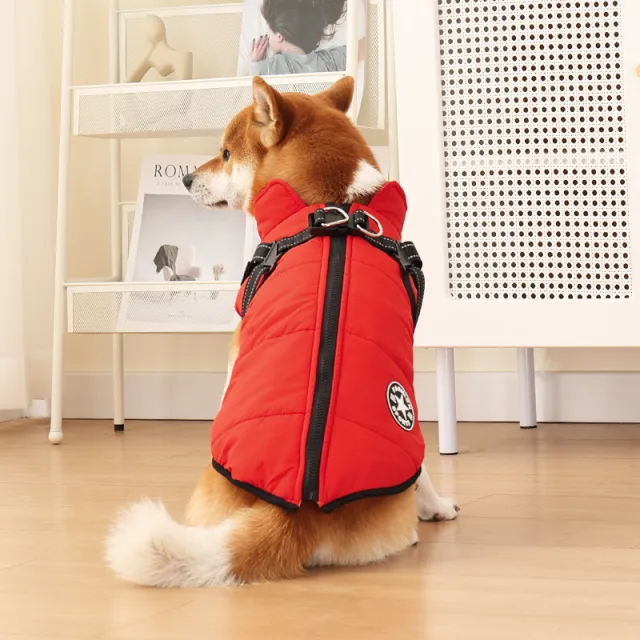 Pet Warm Dog Cotton padded Clothes Fleece lined Thickened Reflective Gallus Red - Shop at LoveMi