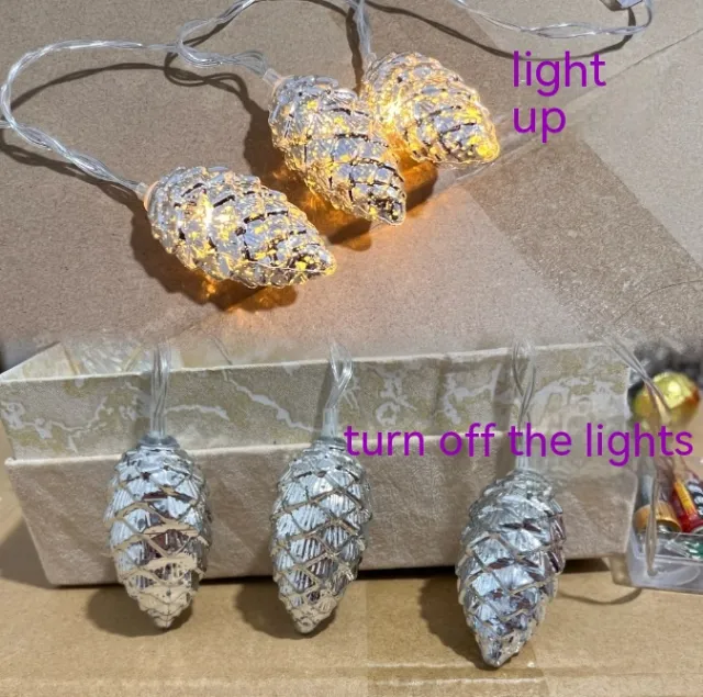 Christmas Holiday Decoration Pine Cone Light String Scene Layout Pendant Silver Warm White Light - Shop at LoveMi