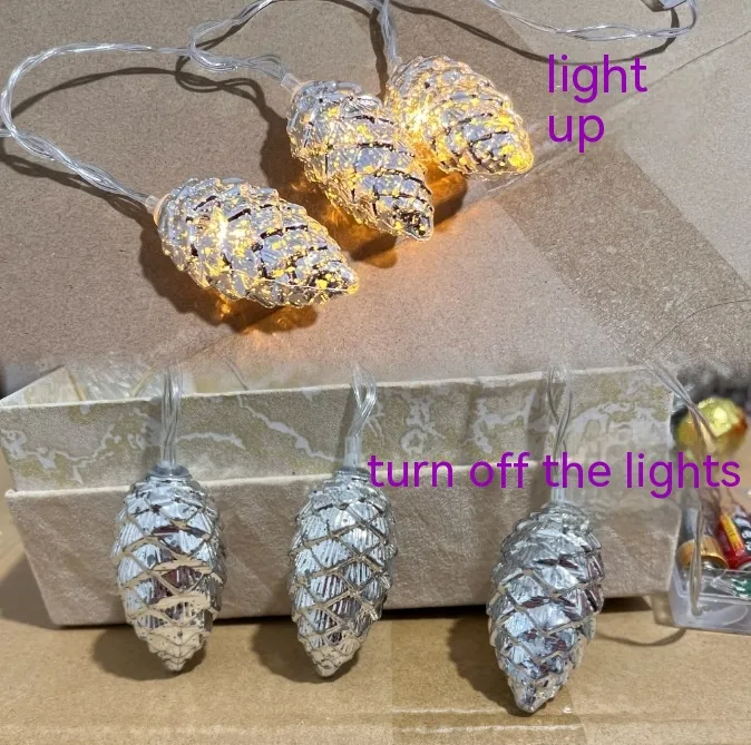 Christmas Holiday Decoration Pine Cone Light String Scene Layout Pendant - Silver Warm White Light