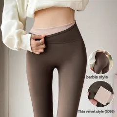 Fleece-lined Thick High Waist Hip Lift Leggings For Women - Plush Coffee Barbie - View 1