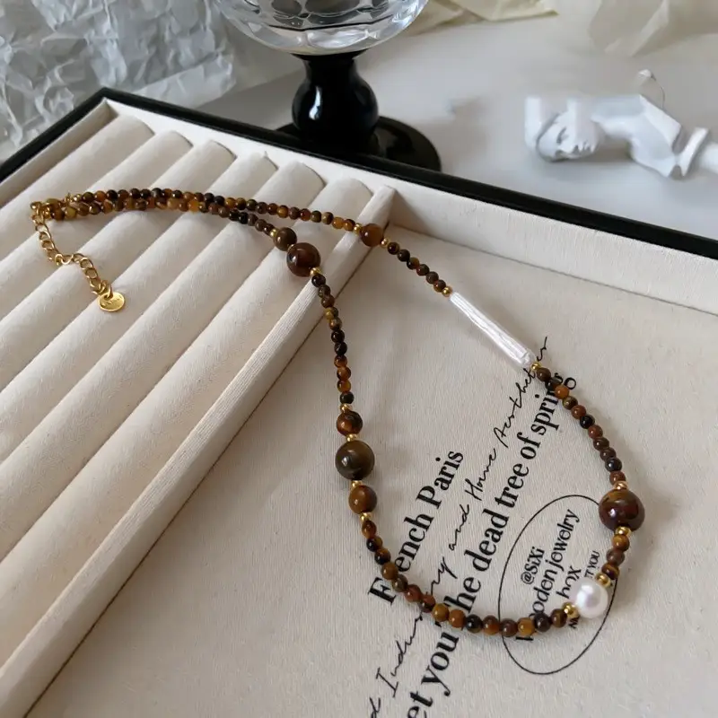 Natural Tiger Eye Stone Handmade Beaded Necklace