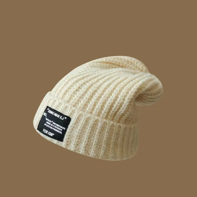 Big Face Makes Face Look Smaller Woolen Cap Warm Female - Creamy White