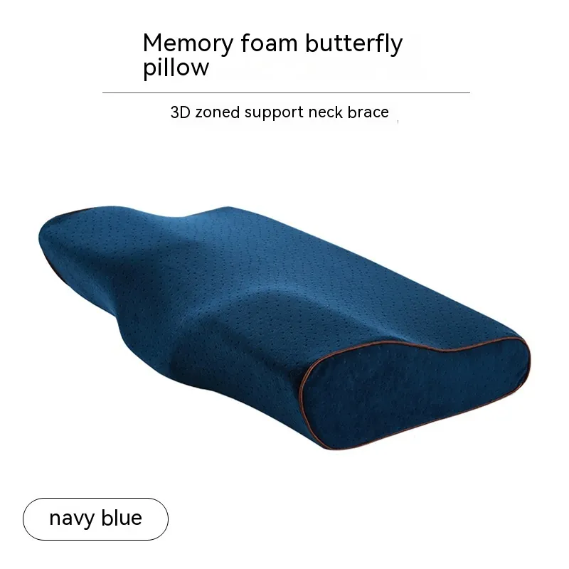 Memory Cotton Slow Rebound Butterfly Shaped Pillow Cervical Health Care - Velvet Navy