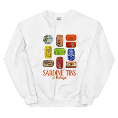 European And American Fashion Canned Fish Printed Crew Neck Sweatshirt White - Shop at LoveMi