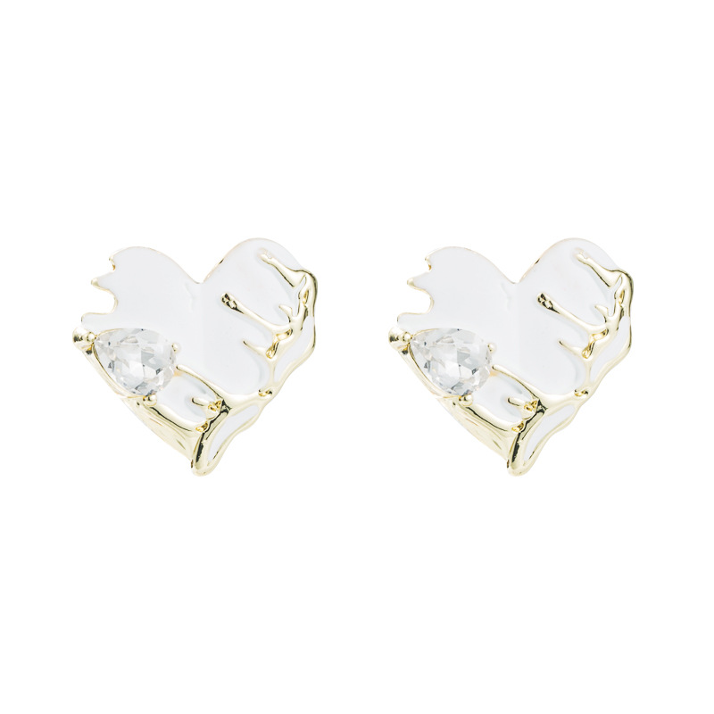 Fashionable Oil Dripping Alloy Diamond-embedded Love Heart Simplicity Elegant High-grade Earrings