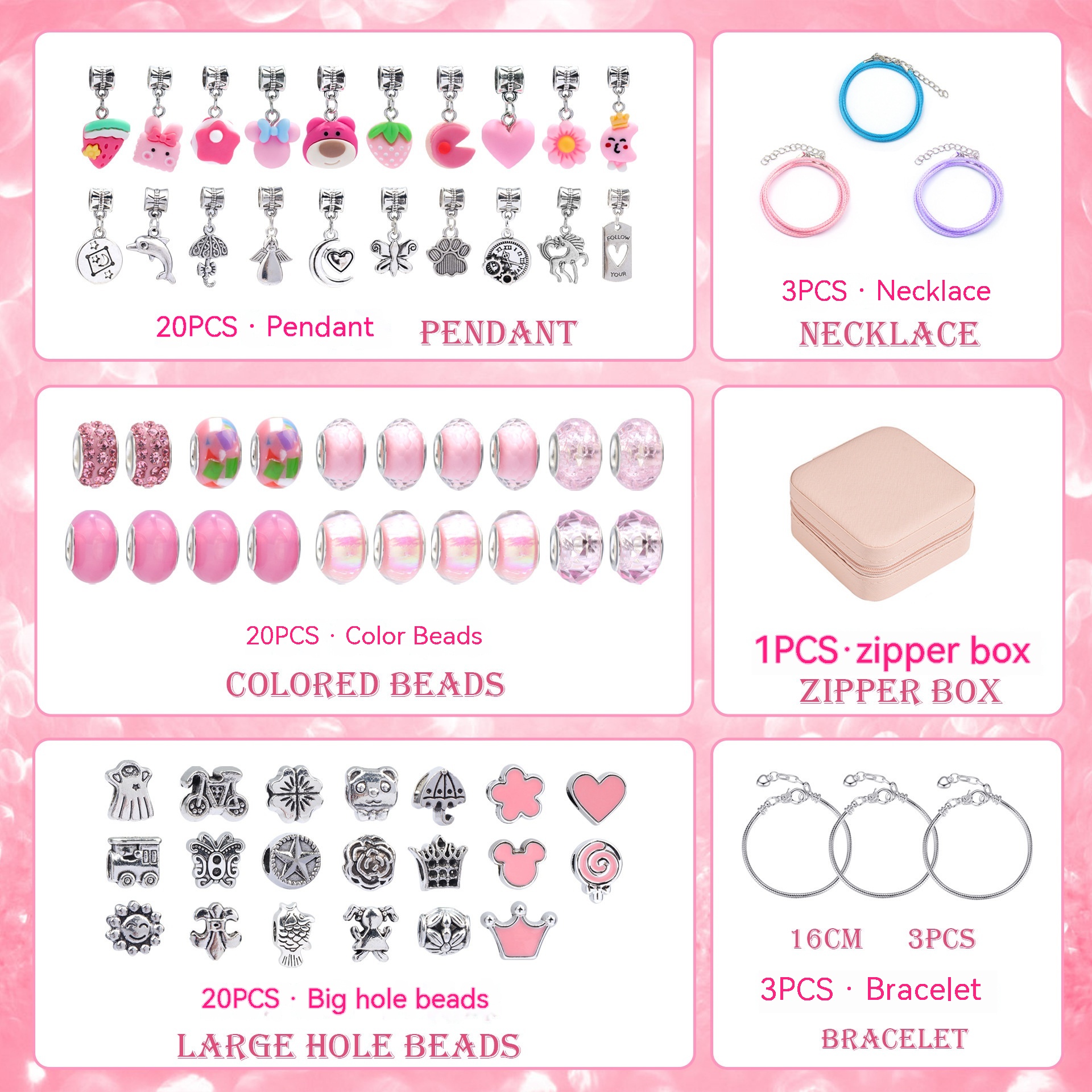 Pink Resin Jewelry Box 66pcs