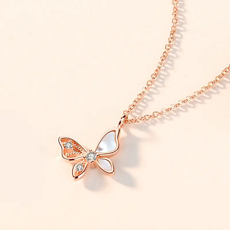 925 Sterling Silver Butterfly Necklace Fritillary Pendant Clavicle Chain Rose Gold Ornament