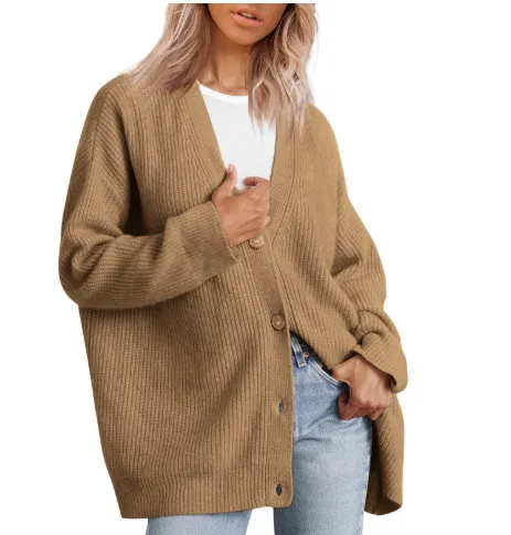V neck Flattering Knit Cardigan Women Camel - Shop at LoveMi