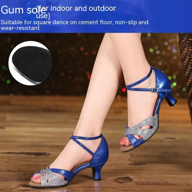 Women's Latin Dance Shoes Adult Middle Heel Blue - Shop at LoveMi