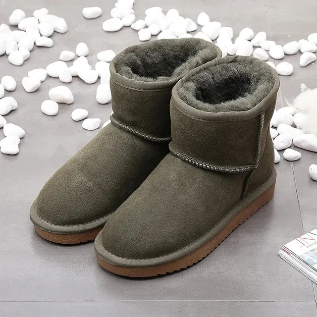 Low cut Snow Boots Cowhide Rubber Fur Fashion Casual Green - Shop at LoveMi