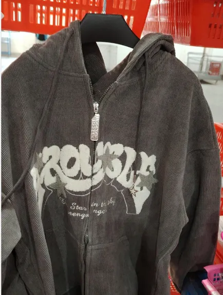 Hoodie Handdrawn Letter Loose Cardigan Long Sleeve Coat Black - Shop at LoveMi
