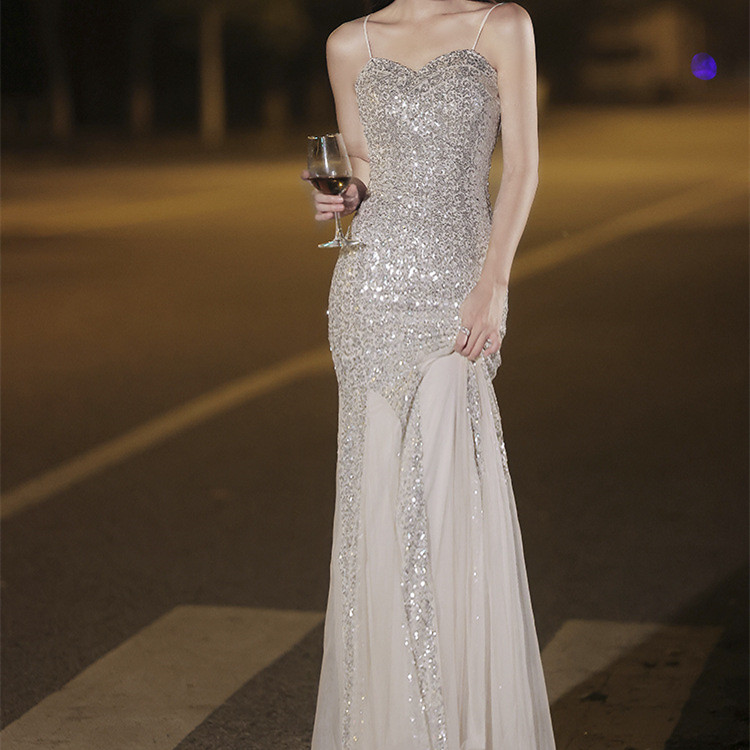 Fishtail Banquet Silver Camisole Gown - Image 10