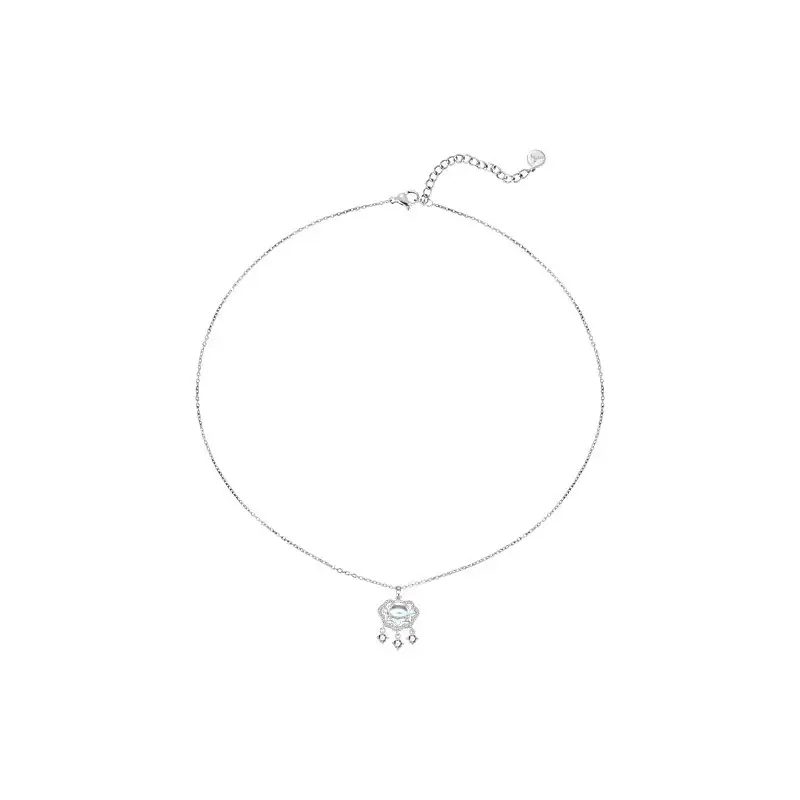 925 Sterling Silver Safety Lock Necklace Women's Moonstone Clavicle Women's