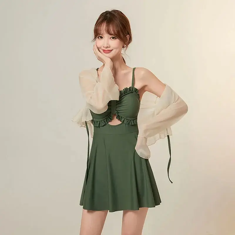 Women's Long-sleeved Swimsuit Siamese Conservative Blouse Slimming