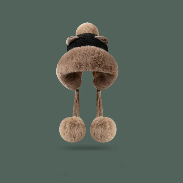 Winter Korean Style All match And Cute Ears Plush Bonnet Women Black - Shop at LoveMi