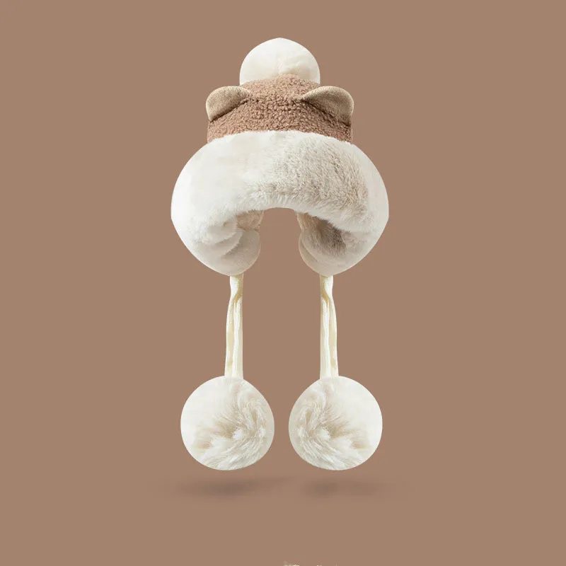 Winter Korean Style All-match And Cute Ears Plush Bonnet Women - Khaki